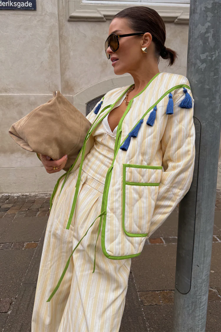 Butter Yellow Stripe Quilted Jacket - Image 3
