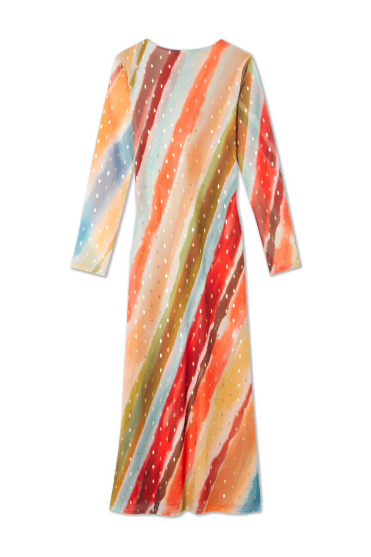 Sunset Stripe Mesh Midi Dress - Image 12