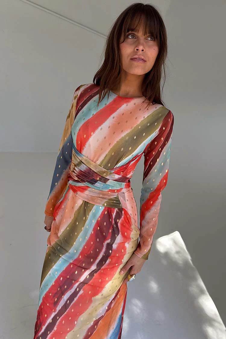 Sunset Stripe Mesh Midi Dress - Image 2
