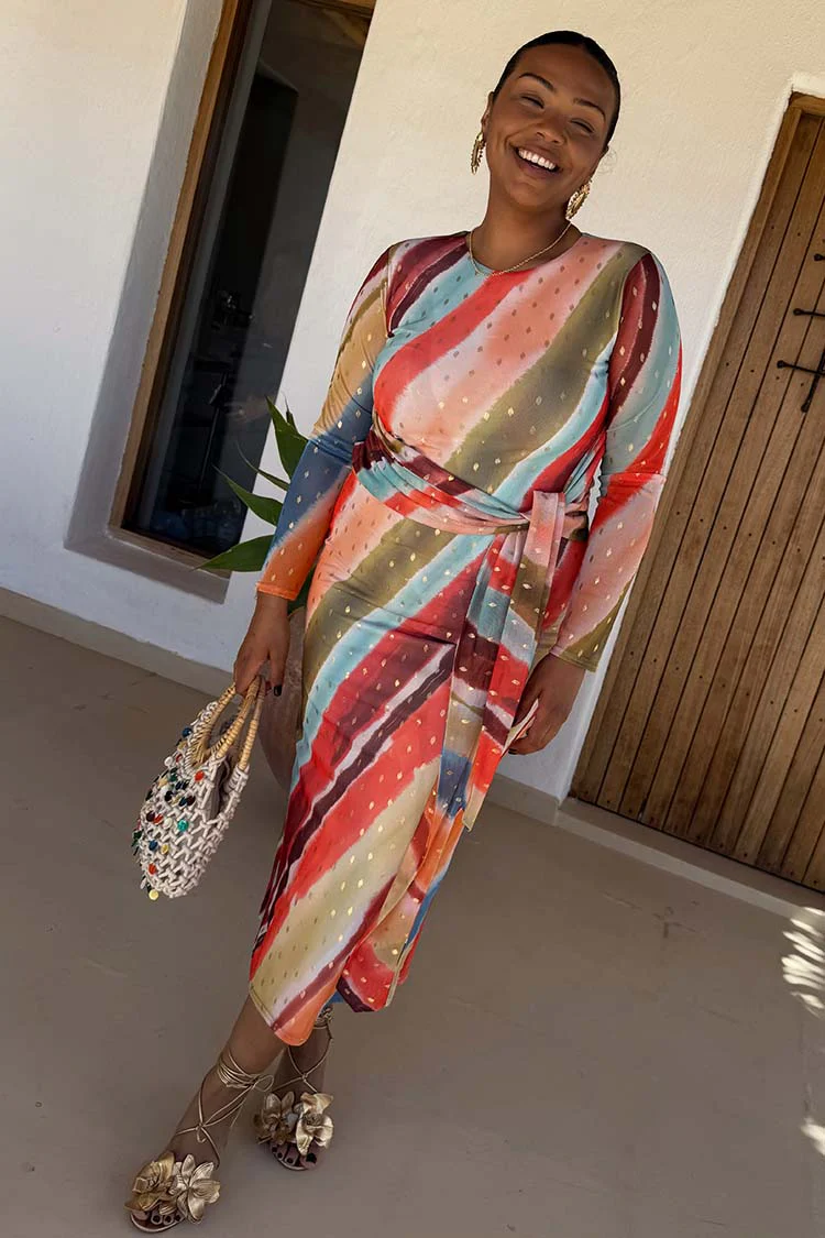 Sunset Stripe Mesh Midi Dress - Image 3