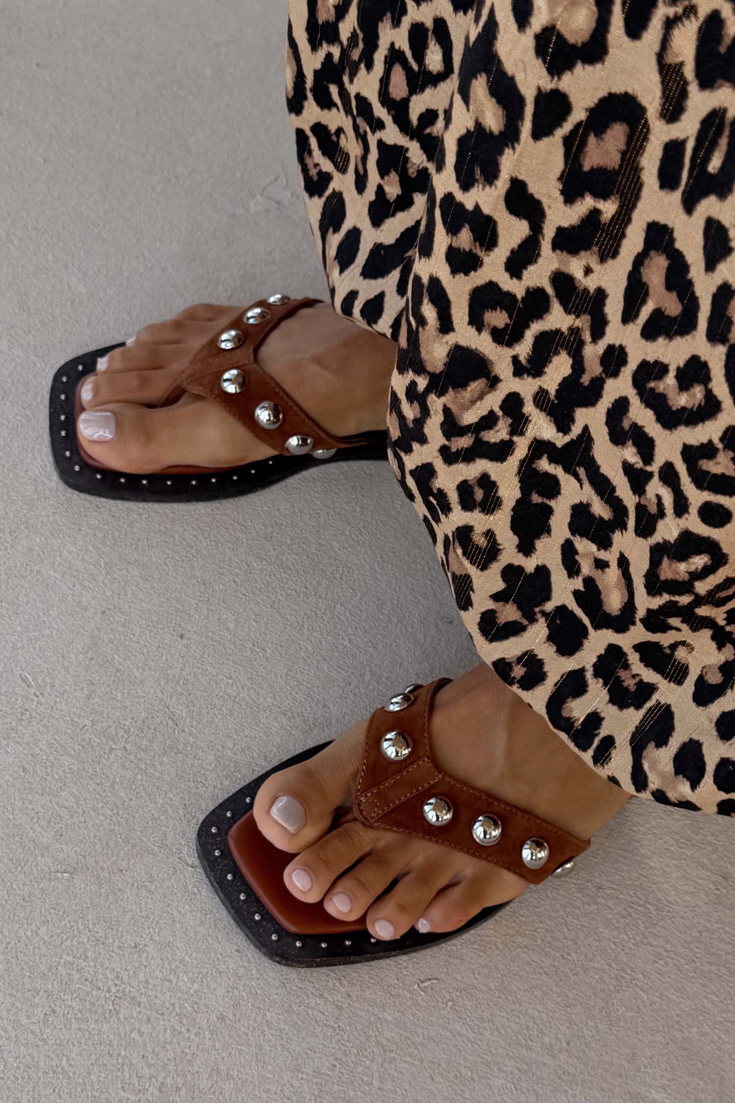 Tan Leather Stud Sandals - Image 4