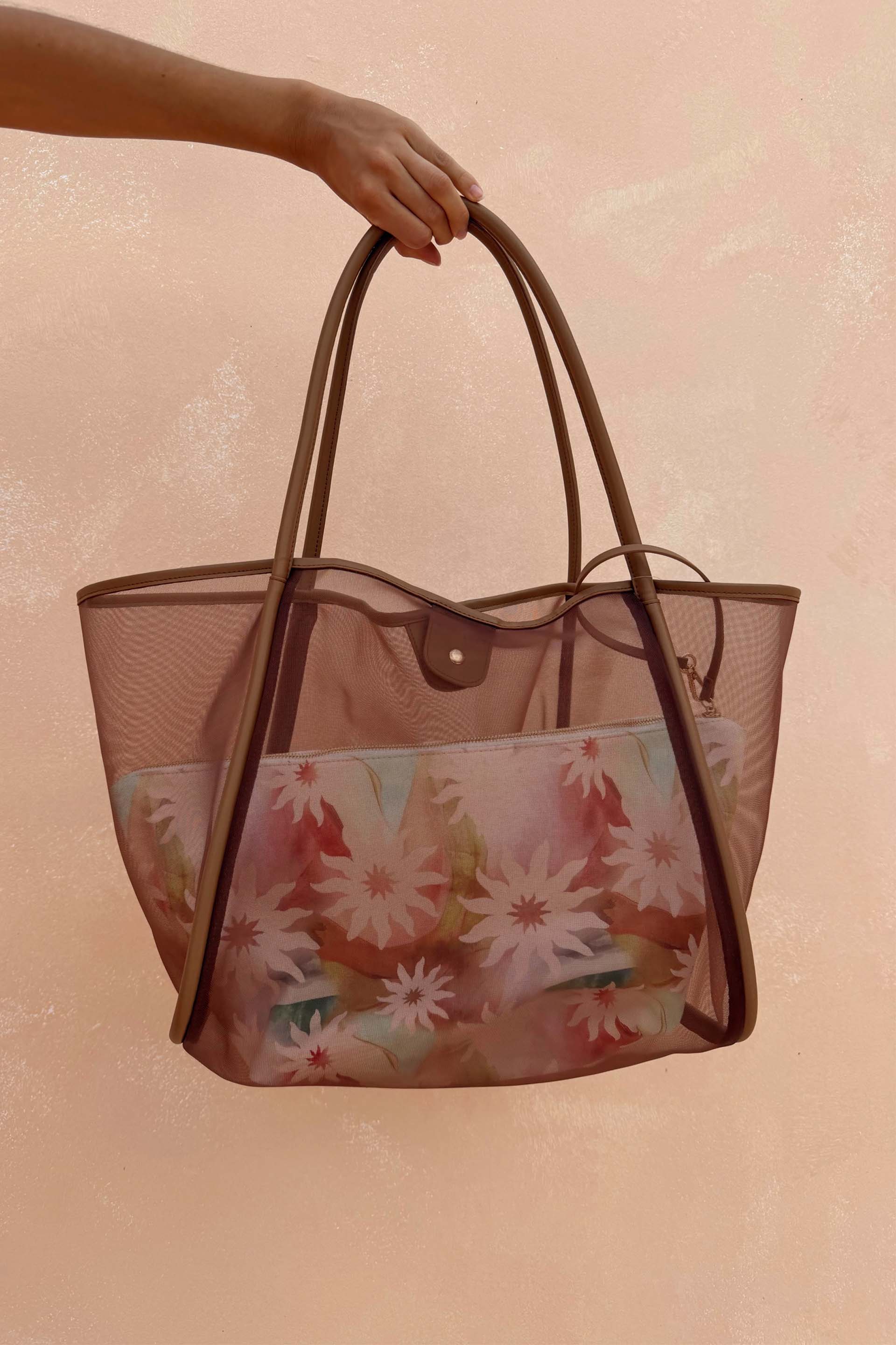 Tan Mesh Tote Bag - Image 6