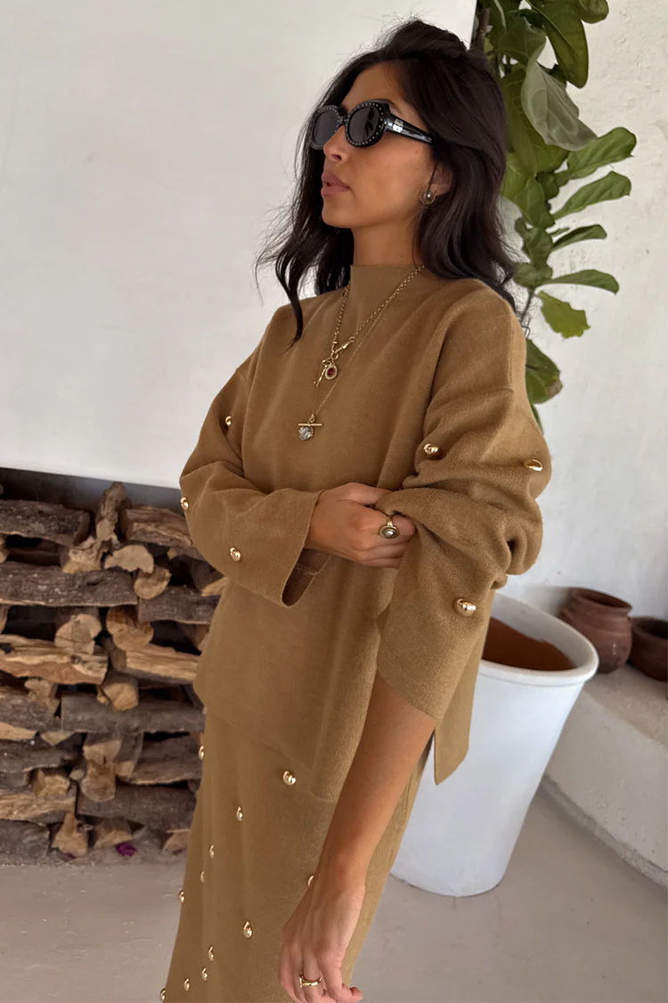 Tan Stud Evie Knit Jumper - Image 4