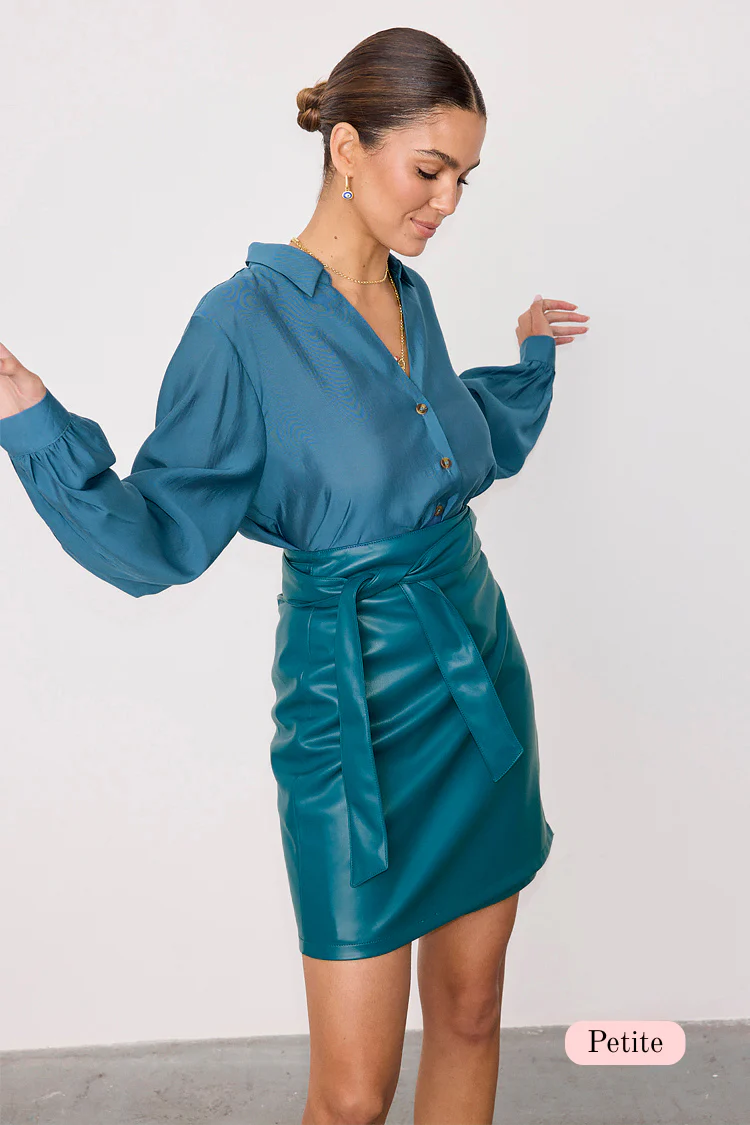 Teal Vegan Leather Mini Jaspre Skirt Petite - Image 2
