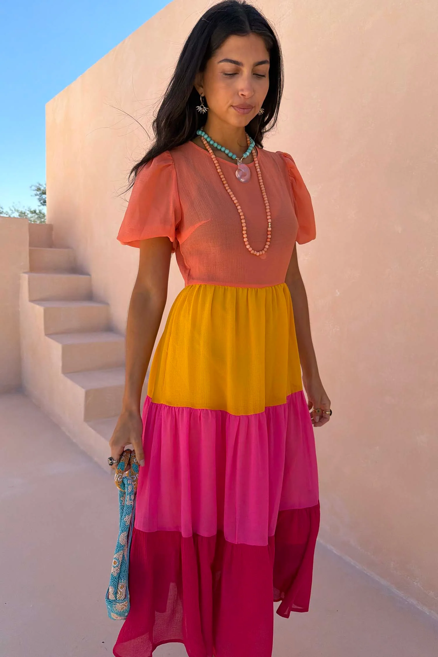 Tiered Orange and Pink Abigail Dress Petite - Image 4