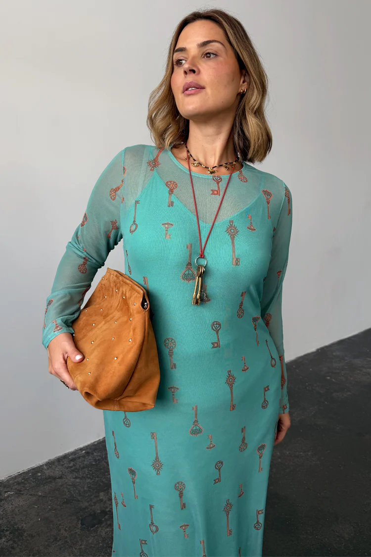 Turquoise Key Mesh Dress - Image 7