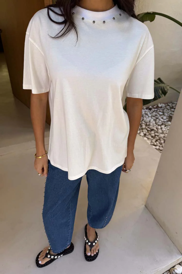 White Studded T-Shirt - Image 3