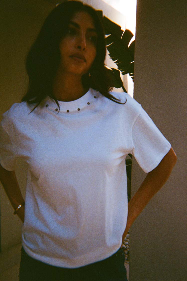 White Studded T-Shirt - Image 5