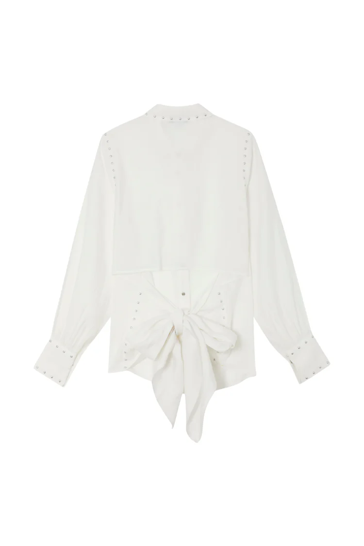 White Studded Tie Back Shirt - Image 9