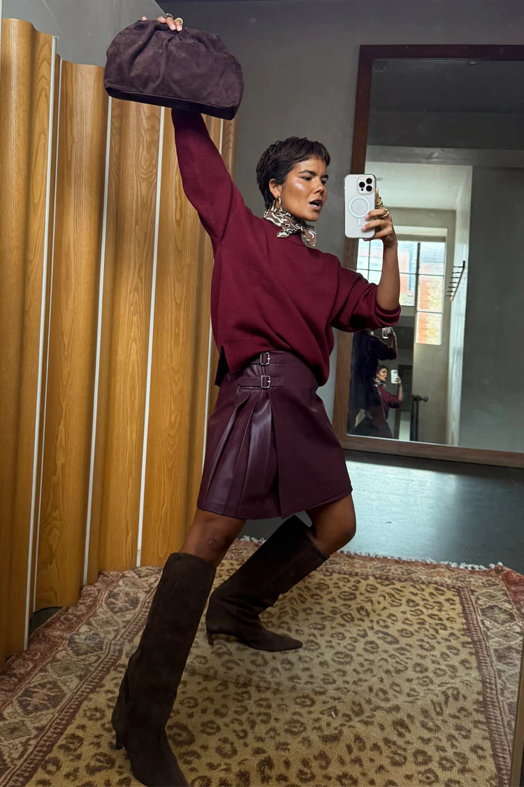 Burgundy Mini Kilt Skirt - Image 5