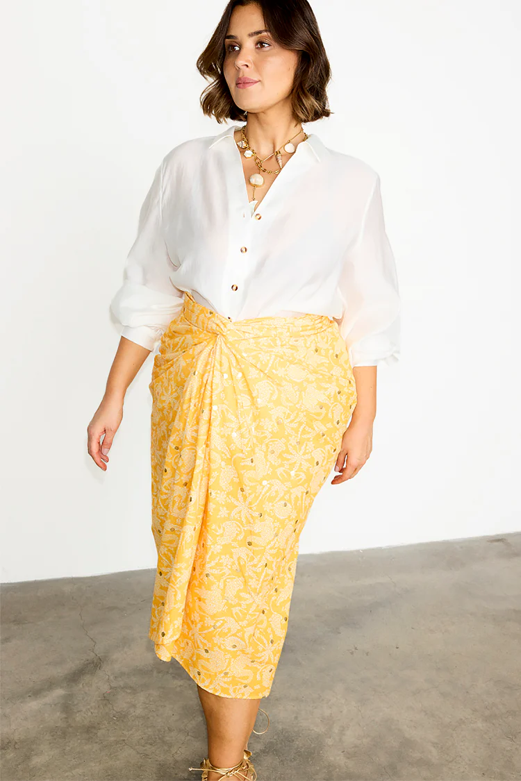 Yellow Cotton Linen Mosaic Jaspre Skirt - Image 4